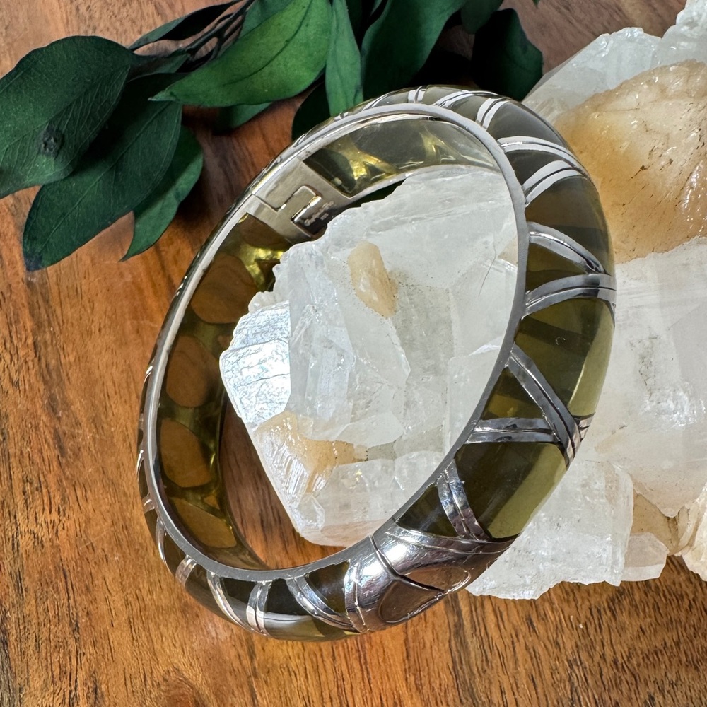 Angelique de Paris Silver and Green/Brown Resin Women's Bracelet